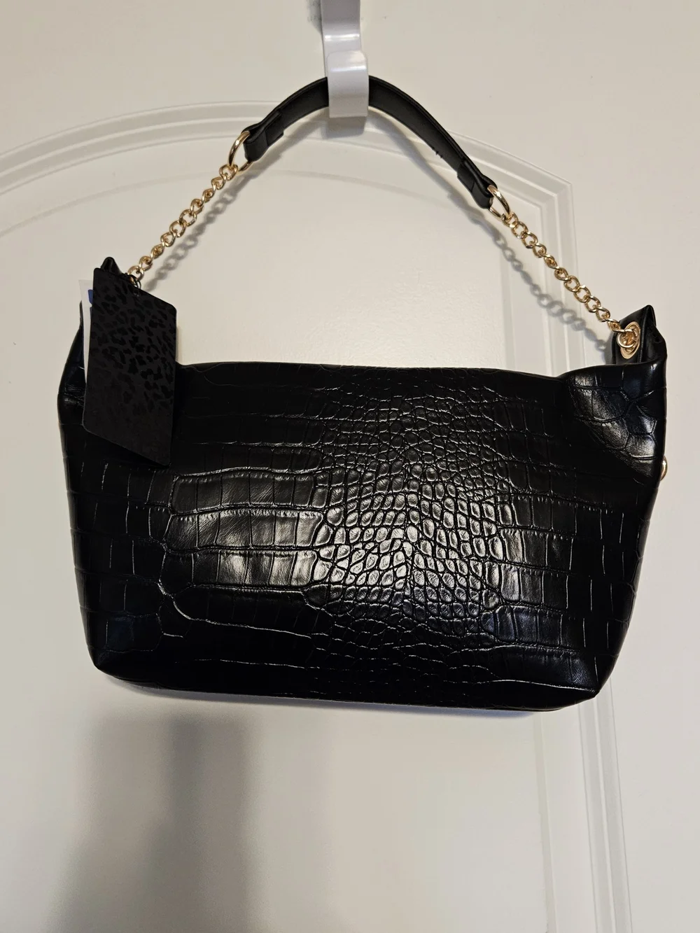 Baby Phat Black Croc-Embossed Hobo with Gold Chain